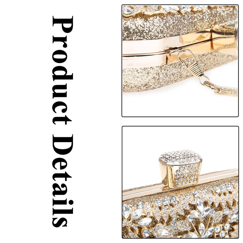 DA BODAN Womens Sparkly Rhinestone Sequin Glitter Bag Clutch Evening Handbag Shoulder Bags Purse for Wedding Party Prom (Full Gold) - Image 5